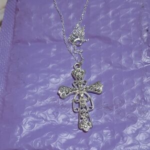 .925 Chain With Silvertone Cross Pendant Necklace